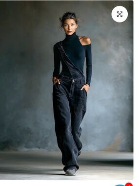 Modesees Asymmetric One-Shoulder BlueTurtleneck with  Blue One Shoulder Overalls